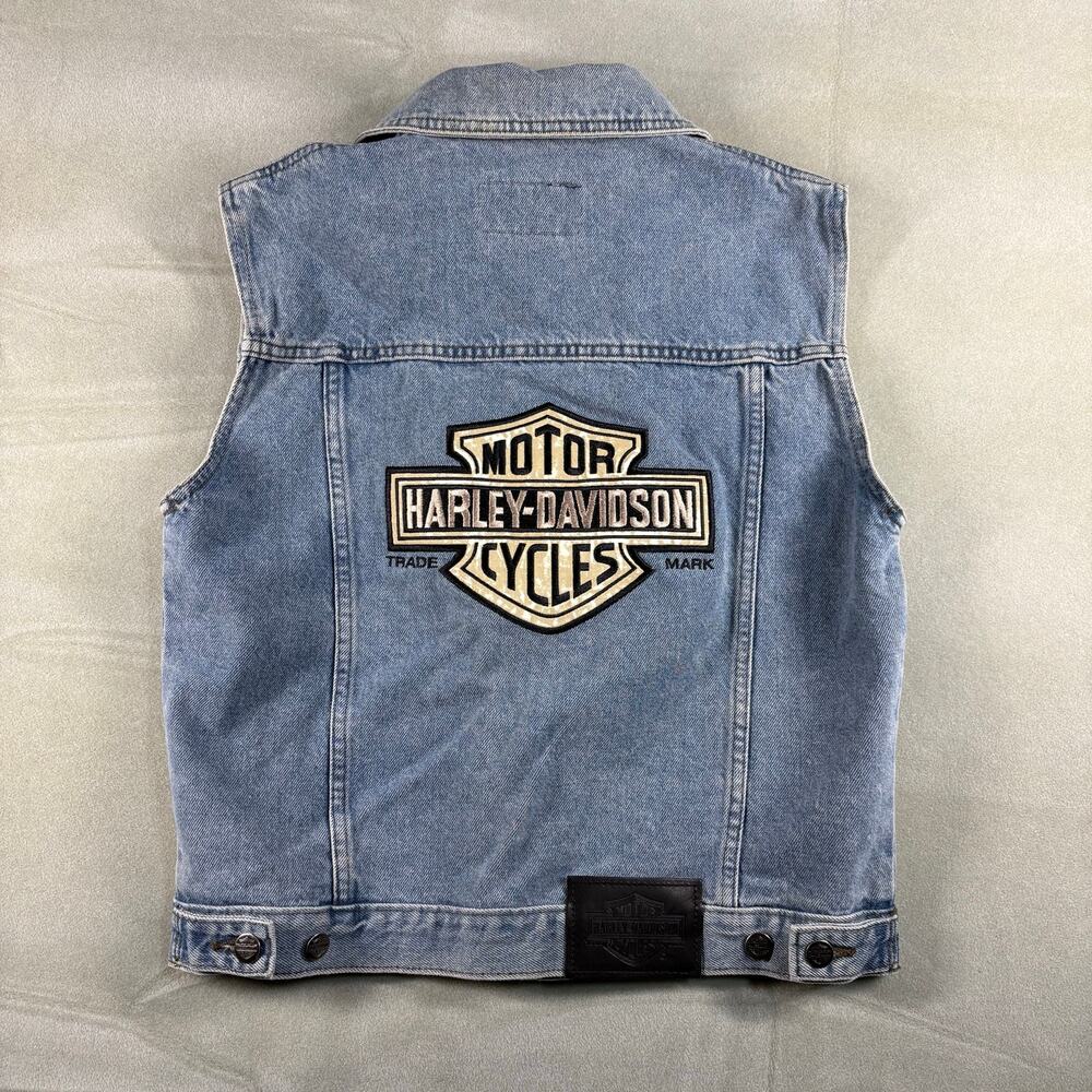 Harley Davidson Denim Vest Women S Blue Jean Biker Motorcycle Logo Canada